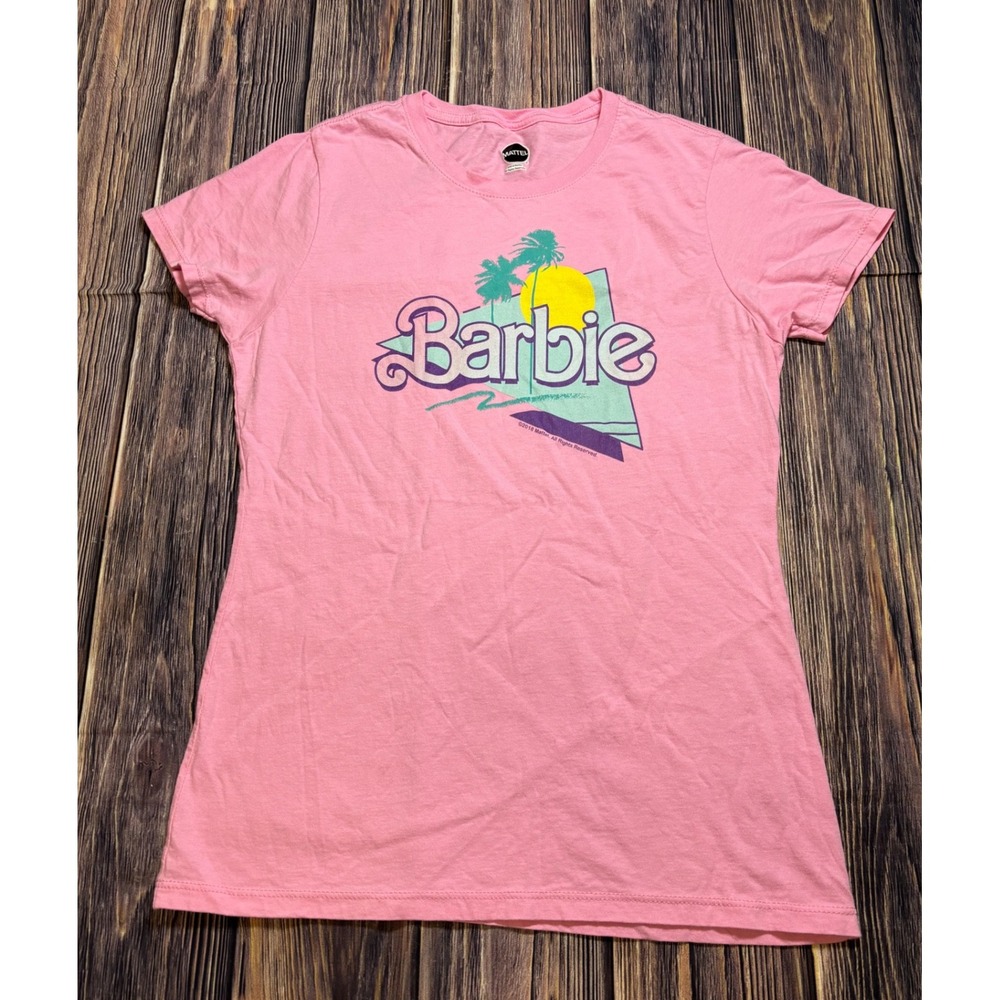 Barbie T-Shirt Womens Pink Size S 80s Graphic Tee Retro Palm Trees Mattel